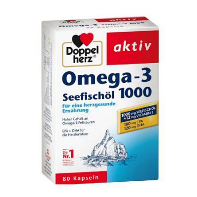 德国双心Doppelherz 1000mg Omega-3深海鱼油胶囊 80粒